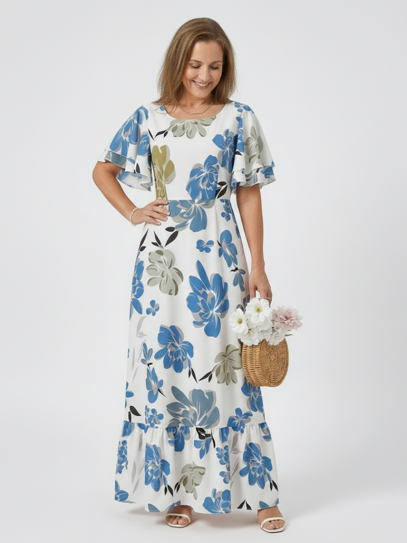 Elowen | Round Neck Short Sleeve Tiered Maxi Dress