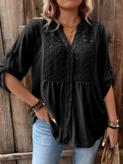 Kirra - Relaxed V-Neck Button Blouse