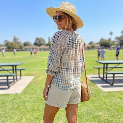 Angelique - Vintage Printed V-Neck Blouse