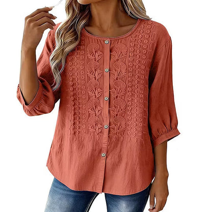 Lorrie - Embroidered Cotton and Linen Blouse