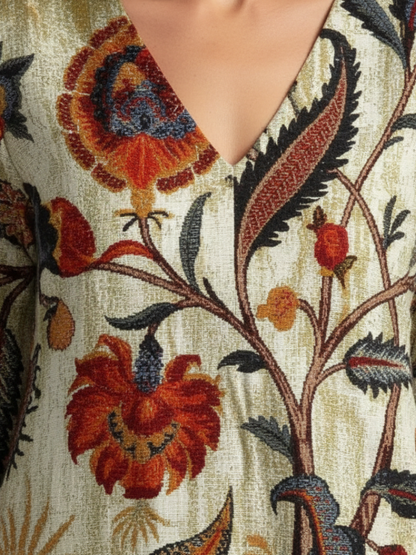 Corisande | V Neck Long Sleeve Floral Midi Dress
