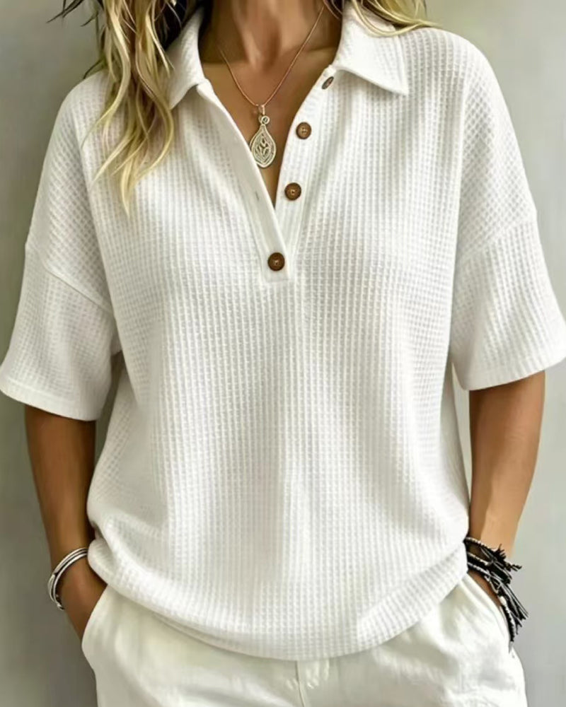 Sabrina – Relaxed Waffle Polo Top