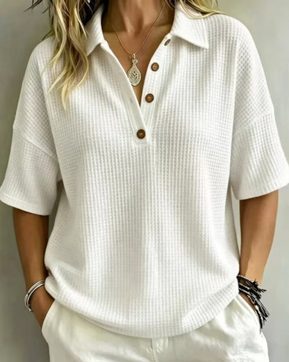 Sabrina – Relaxed Waffle Polo Top