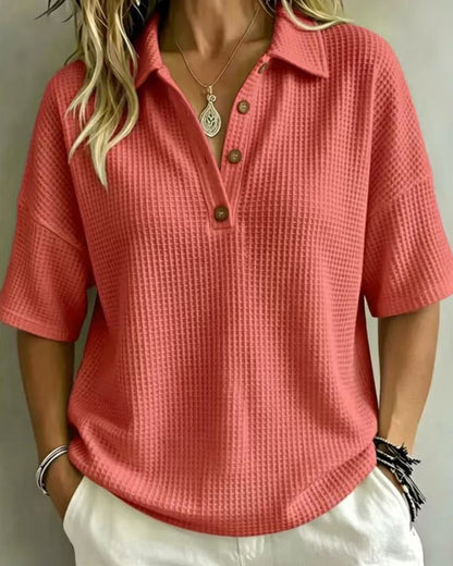 Sabrina – Relaxed Waffle Polo Top