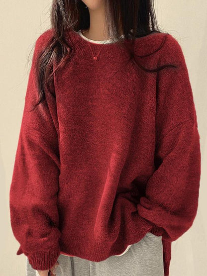 Laurette - Drop Shoulder Split Hem Sweater