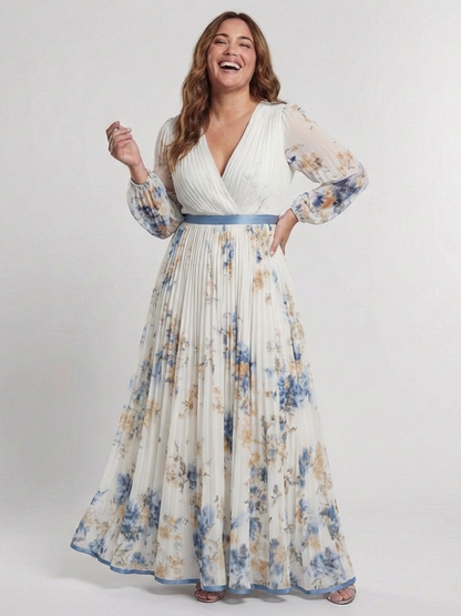 Lavinia | Long Sleeve V Neck Floral Maxi Dress