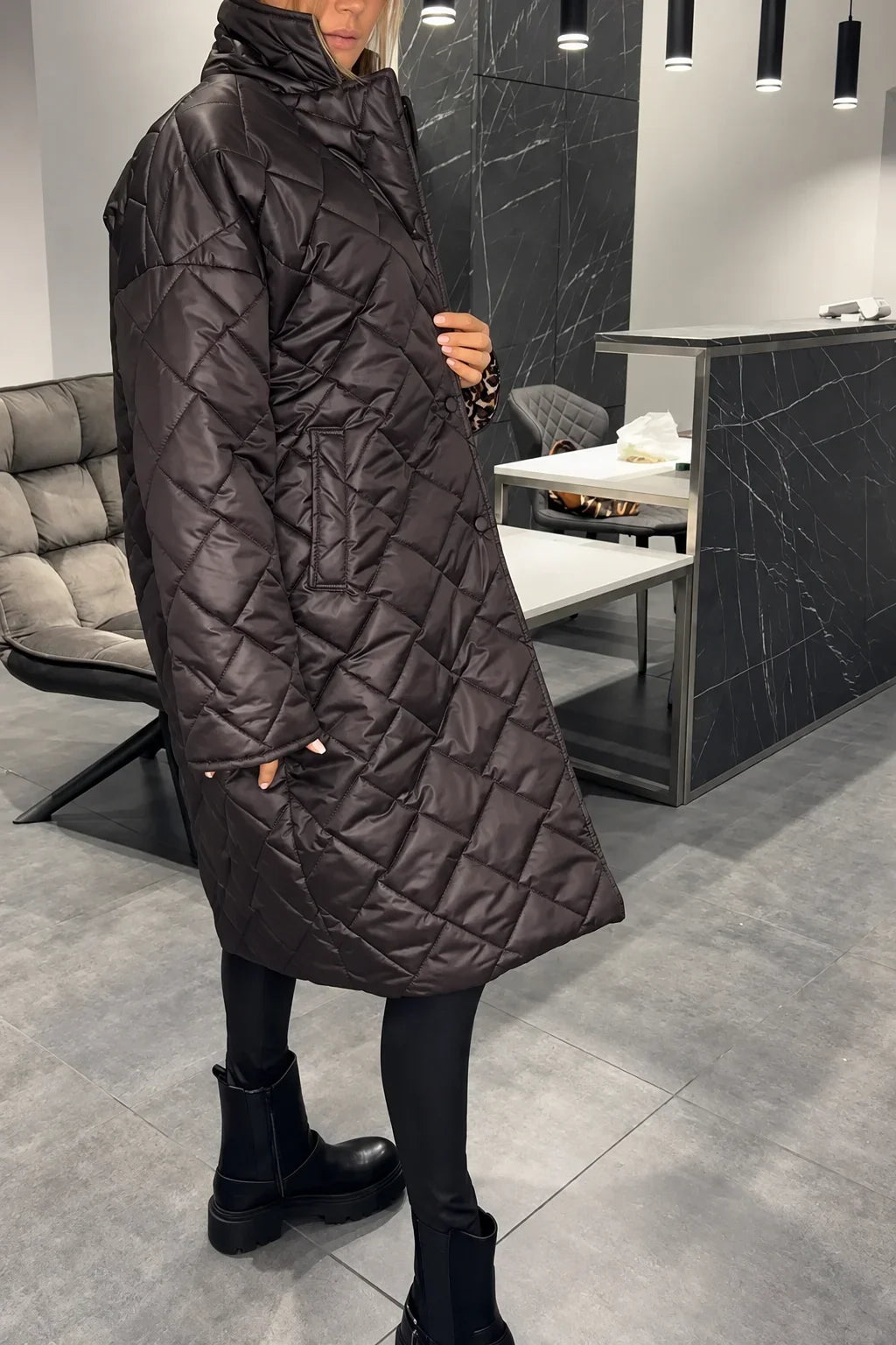 Sydney – Quilted Leopard-Lined Coat