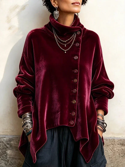 Finley – Velvet Asymmetric Button Top
