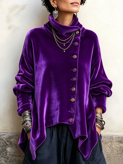 Finley – Velvet Asymmetric Button Top